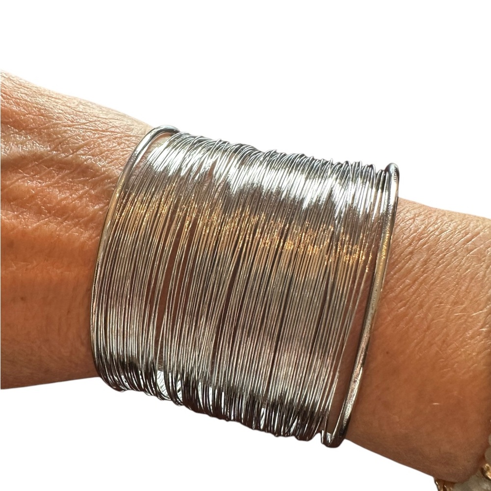 Silver Multilayered Stack Design Cuff Bangle Brac… - image 3